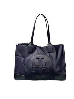 Tory Burch Ella Tote Navy Blue Nylon Leather Trim Handbag